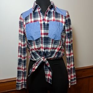 XXI Tie Front Plaid Western Shirt Patriotic